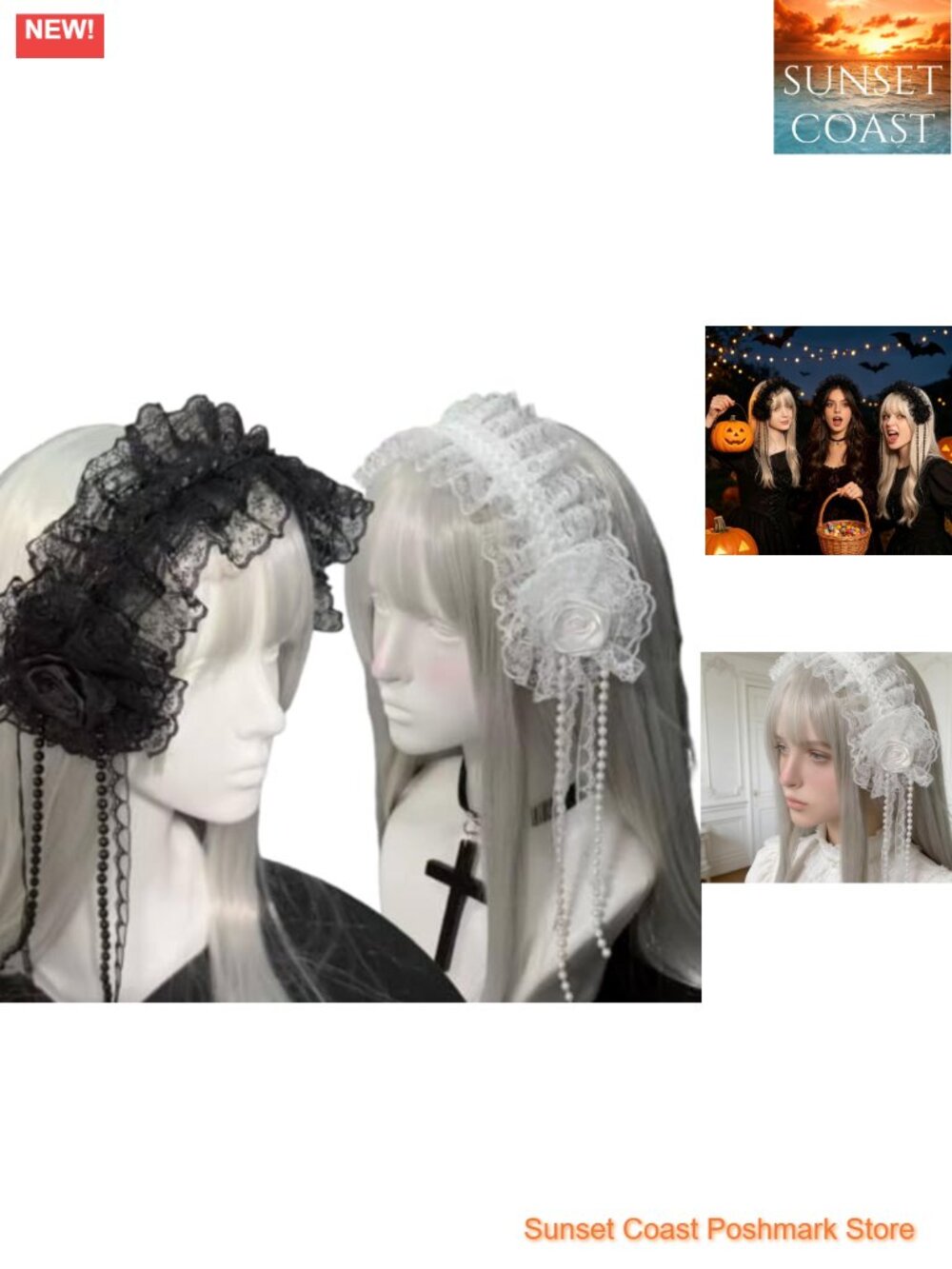 Lolita Lace Ruffled Headbands 2 Pc Set Cosplay Tea Party Hair Accessories